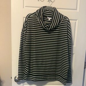 Time and Tru Black and White Striped Cowl Neck Sweater